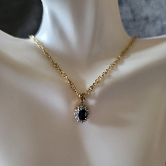 Diamond, Sapphire & Gold Necklace & Earrings Set - Picture 2 of 7